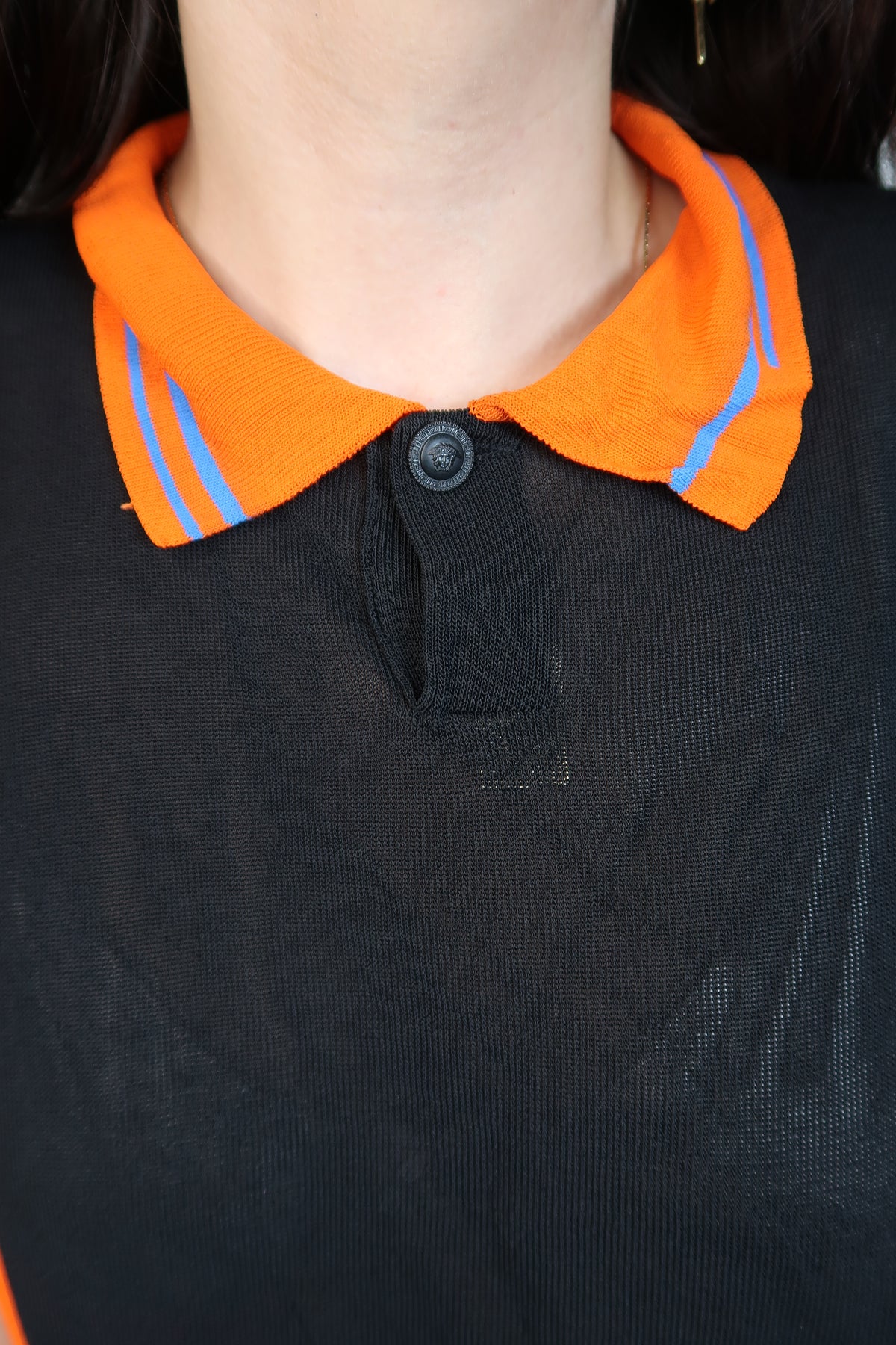 Vintage 90s Gianni Versace Colorblock Sheer Knit Polo Top – Rare Archive Piece - Elektra Vintage