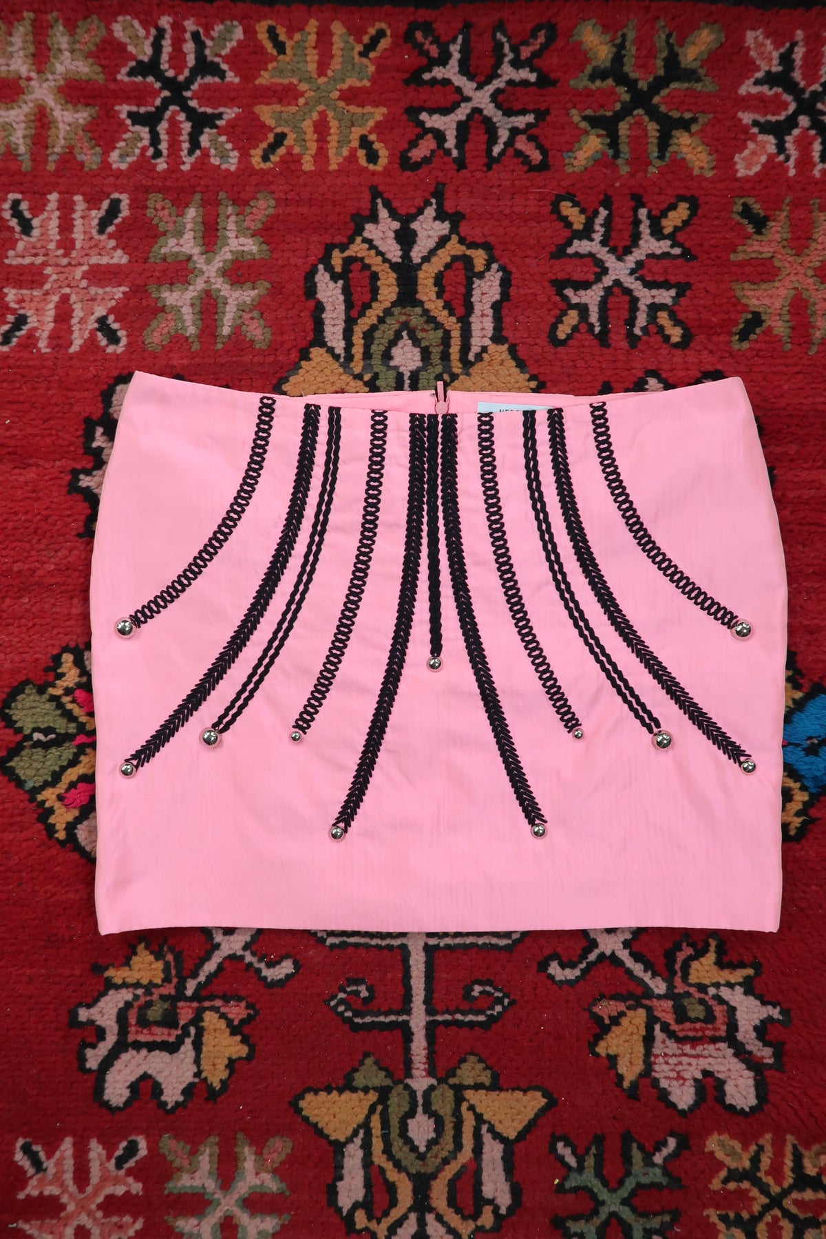 Vintage Versace Pink Mini Skirt – Embellished Black Trim Detail