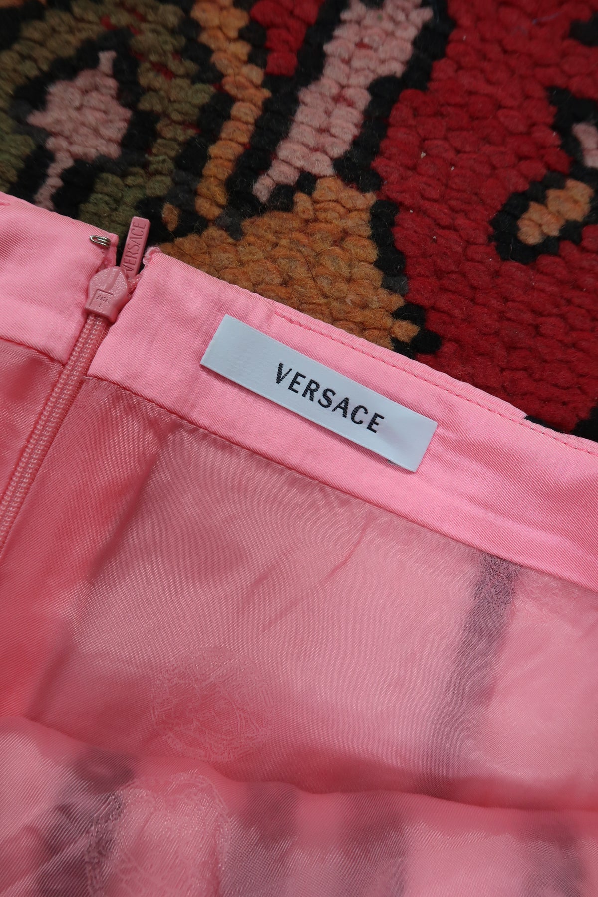 Vintage Versace Pink Mini Skirt – Embellished Black Trim Detail