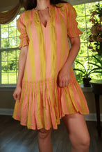 Load image into Gallery viewer, Pink &amp; Yellow Stripe Drop Waist Mini Dress
