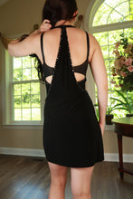 Load image into Gallery viewer, Vintage 2000s Guess Black Rhinestone Open Back Halter Mini Dress
