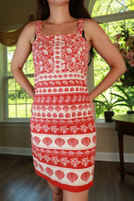 Load image into Gallery viewer, Vintage Red White Coastal Seashell Print Sundress
