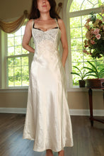Load image into Gallery viewer, Vintage Gold Label Victoria's Secret ivory satin lace slip dress by Elektra Vintage, featuring delicate lace and smooth satin fabric.
