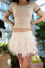 Load image into Gallery viewer, Vintage Bebe Ivory Silk &amp; Real Feather Mini Skirt
