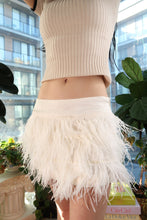 Load image into Gallery viewer, Vintage Bebe Ivory Silk &amp; Real Feather Mini Skirt
