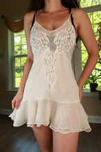 Load image into Gallery viewer, Vintage ivory lace chiffon babydoll dress by Elektra Vintage featuring delicate lace details and a flowing silhouette.
