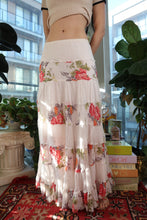Load image into Gallery viewer, Vintage 2000s White Floral Tiered Boho Maxi Skirt
