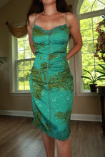 Load image into Gallery viewer, Vintage Nicole Miller Turquoise Silk Tropical Print Midi Slip Dress
