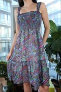 Vintage Y2K Paisley Smocked Sundress – 2000s Boho Festival Mini Dress