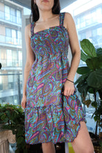Load image into Gallery viewer, Vintage Y2K Paisley Smocked Sundress – 2000s Boho Festival Mini Dress
