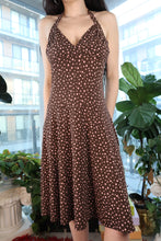 Load image into Gallery viewer, Vintage Y2K Brown Polka Dot Halter Dress – 2000s Flowy Mini Dress
