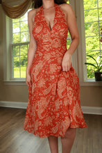 Load image into Gallery viewer, 100% Silk Burnt Orange Paisley Halter Dress
