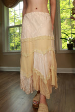 Load image into Gallery viewer, Vintage Elektra Vintage patchwork lace maxi skirt with intricate lace details and colorful patchwork design.
