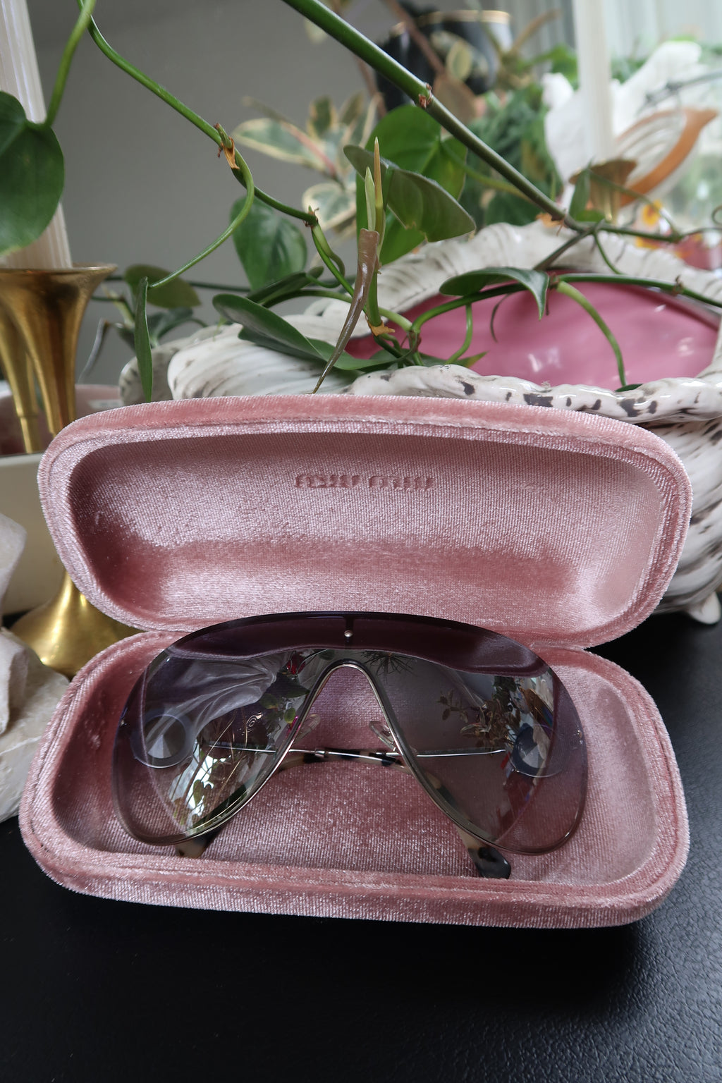 Elektra Vintage Miu Miu Core Collection oversized shield sunglasses with gradient lenses and bold designer frame.