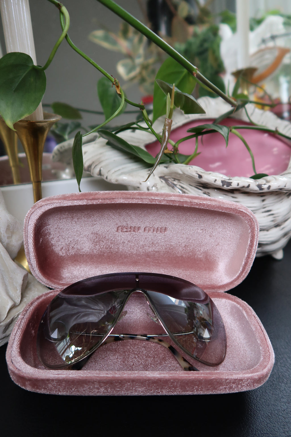 Elektra Vintage oversized Miu Miu Core Collection shield sunglasses with gradient tinted lenses and bold designer frame.