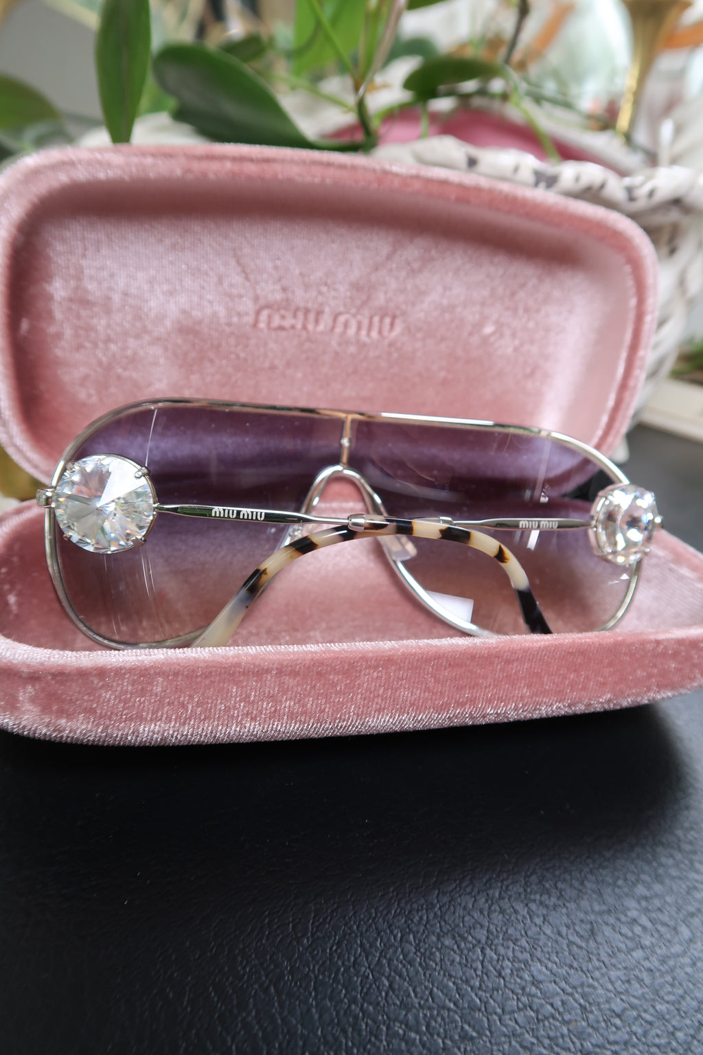 Elektra Vintage Miu Miu Core Collection oversized shield sunglasses with gradient lenses and bold designer frame.