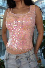 Load image into Gallery viewer, Vintage Y2K Pink Crochet Sequin Tank Top
