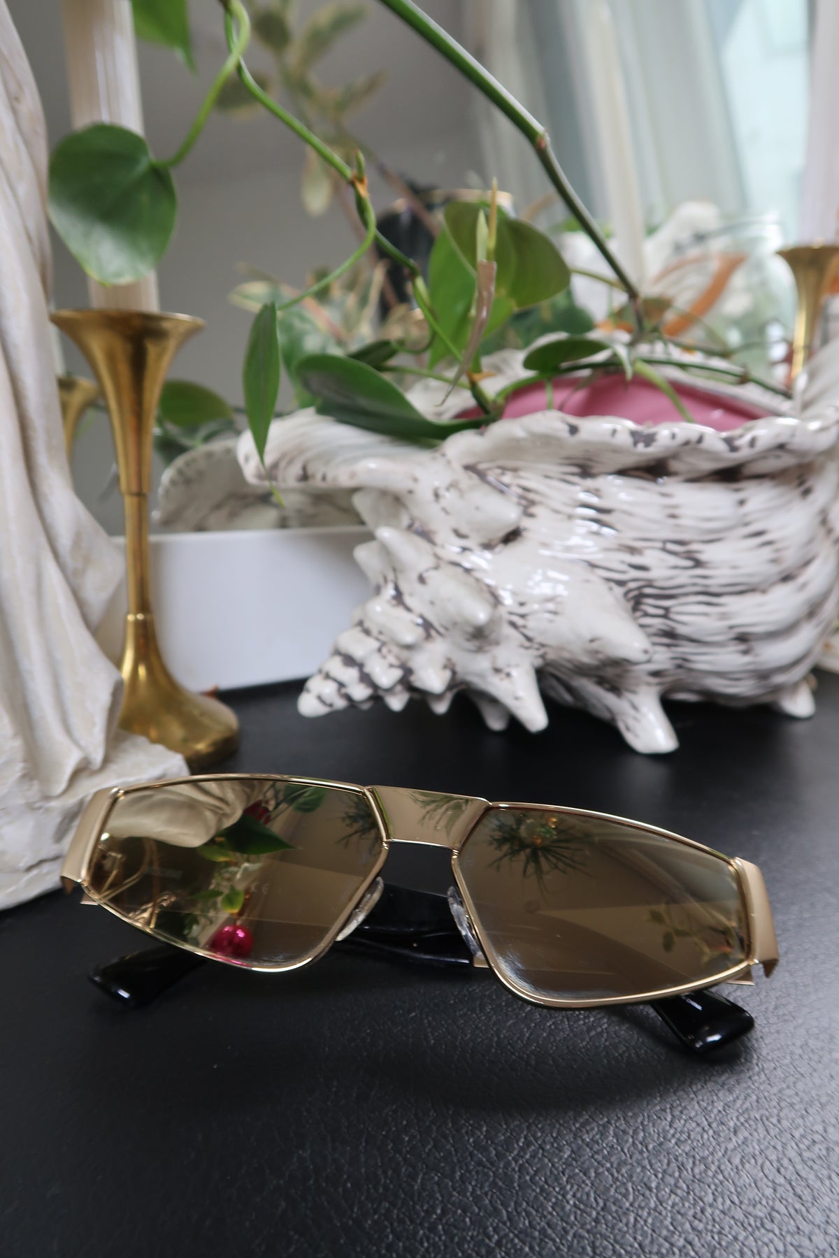 Moschino Gold Shield Sunglasses – Embossed Logo Visor Shades
