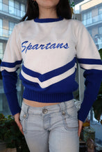 Load image into Gallery viewer, Vintage Cheerleading Knit Sweater – Blue &amp; White “Spartans” Pullover
