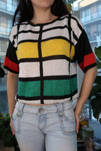 Load image into Gallery viewer, Vintage 80s Colorblock Mod Knit Top – Graphic Short Sleeve Sweater
