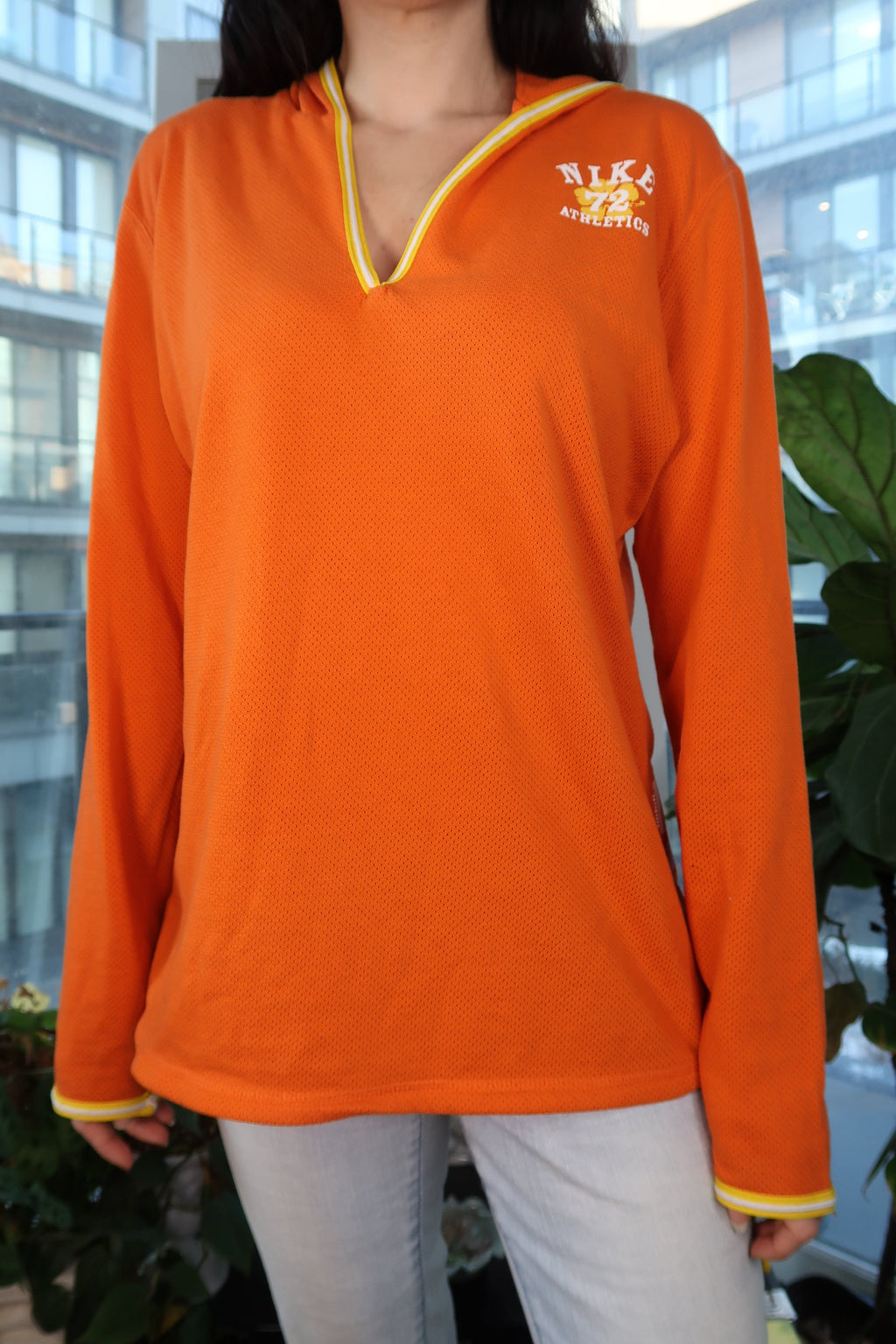 Vintage 2000s Nike Athletics Orange Lightweight Hoodie Top