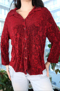Vintage 90s Slinky Red Floral Button-Front Top – Romantic Minimal Blouse
