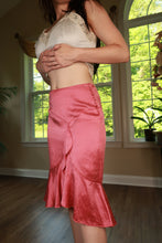 Load image into Gallery viewer, Vintage 2000s 100% Silk Pink Ruffle Midi Skirt
