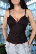 Load image into Gallery viewer, Vintage 2000s Black &amp; Red Polka Dot Mesh Bodice Top
