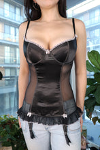 Load image into Gallery viewer, Vintage 2000s Frederick’s of Hollywood Satin &amp; Mesh Corset Top
