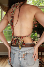 Load image into Gallery viewer, Vintage 2000s floral patchwork halter tie-back women's top by Elektra Vintage, featuring colorful floral patterns and retro style.
