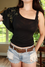 Load image into Gallery viewer, Vintage 2000s Black Sequin Star One Shoulder Top

