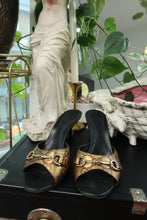 Load image into Gallery viewer, Vintage Gucci GG Monogram Horsebit Mules – Metallic Gold &amp; Black
