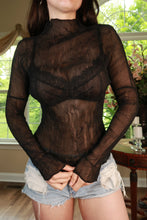 Load image into Gallery viewer, Vintage Black Sheer Pleated Mock Neck Top
