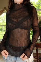 Load image into Gallery viewer, Vintage Black Sheer Pleated Mock Neck Top
