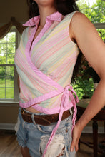 Load image into Gallery viewer, Vintage 2000s Pastel Striped Wrap Tie Top
