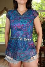 Load image into Gallery viewer, Vintage Paisley Sequin Trim Peplum Top

