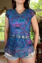 Load image into Gallery viewer, Vintage Paisley Sequin Trim Peplum Top
