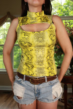 Load image into Gallery viewer, Vintage 2000s Neon Yellow Snake Print Cutout Top
