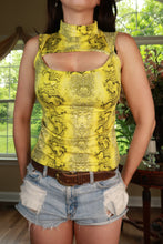 Load image into Gallery viewer, Vintage 2000s Neon Yellow Snake Print Cutout Top
