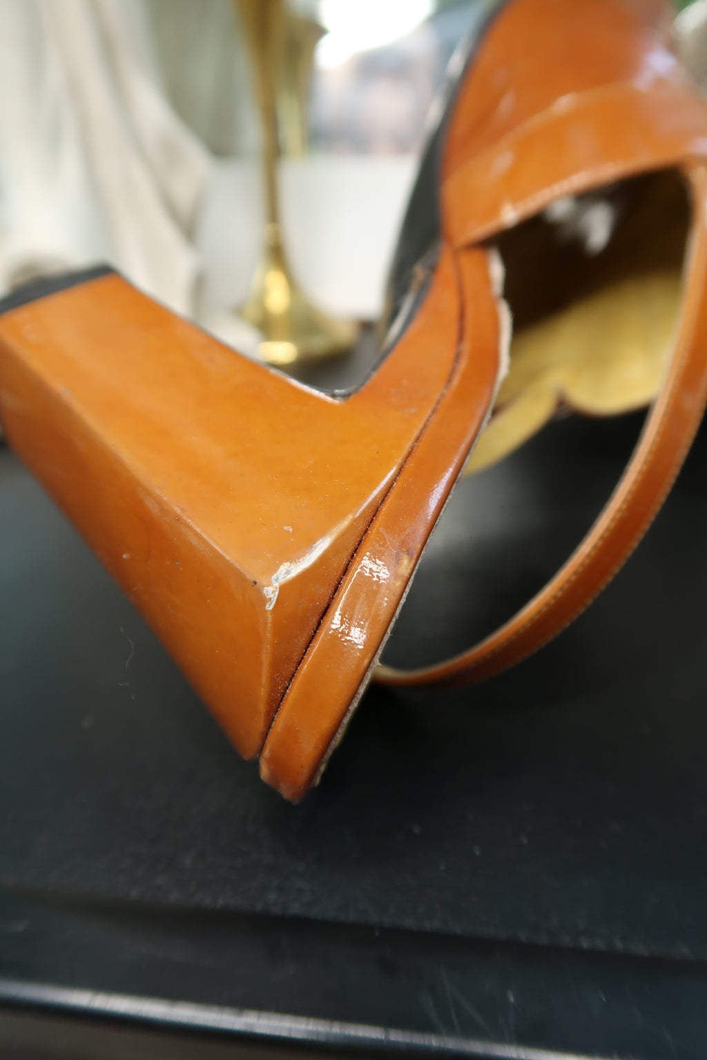 Vintage Fendi Slingback Mules – 90s/2000s Cognac Patent Leather Heels - Elektra Vintage
