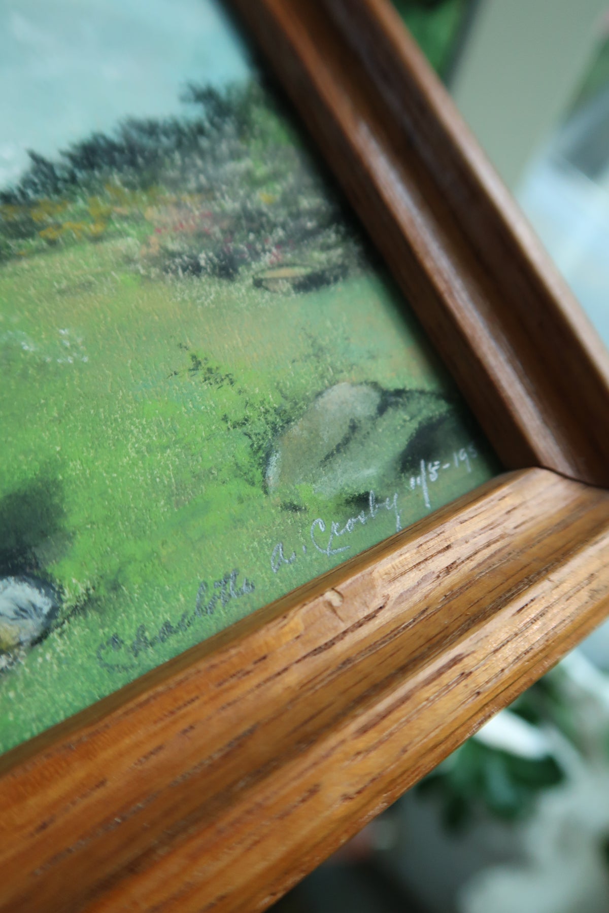 Vintage 1950s Chalk Pastel Dog Artwork – Framed Original Landscape Drawing - Elektra Vintage