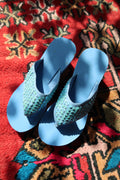 Deadstock Vintage Y2k Blue Sequin Platform Flip Flops - 2000s Beaded Sandals - Elektra Vintage