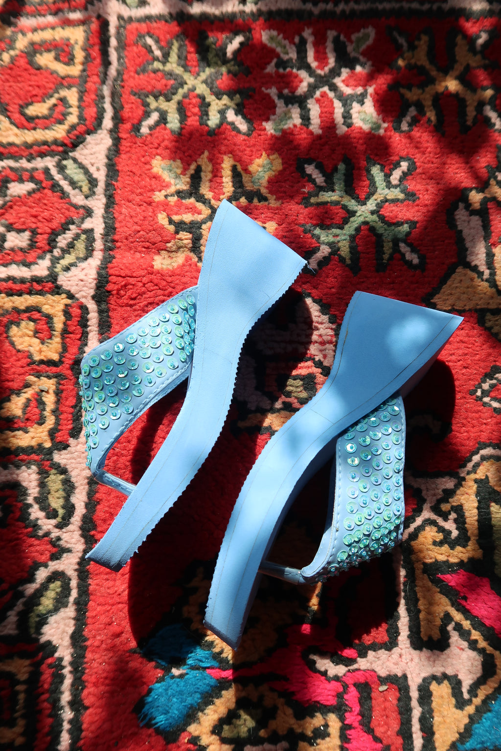 Deadstock Vintage Y2k Blue Sequin Platform Flip Flops - 2000s Beaded Sandals - Elektra Vintage