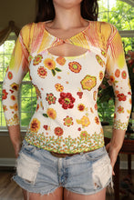 Load image into Gallery viewer, Elektra Vintage women's beaded floral twin set top featuring vintage Y2K style with intricate beadwork and colorful floral design.

