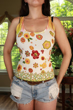 Load image into Gallery viewer, Elektra Vintage women's beaded floral Y2K twin set top with intricate beadwork and colorful floral design, displayed on a hanger.
