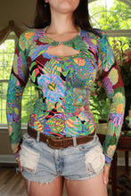 Load image into Gallery viewer, Women's vintage Y2K psychedelic floral twin set top by Elektra Vintage, featuring vibrant colors and retro floral design.
