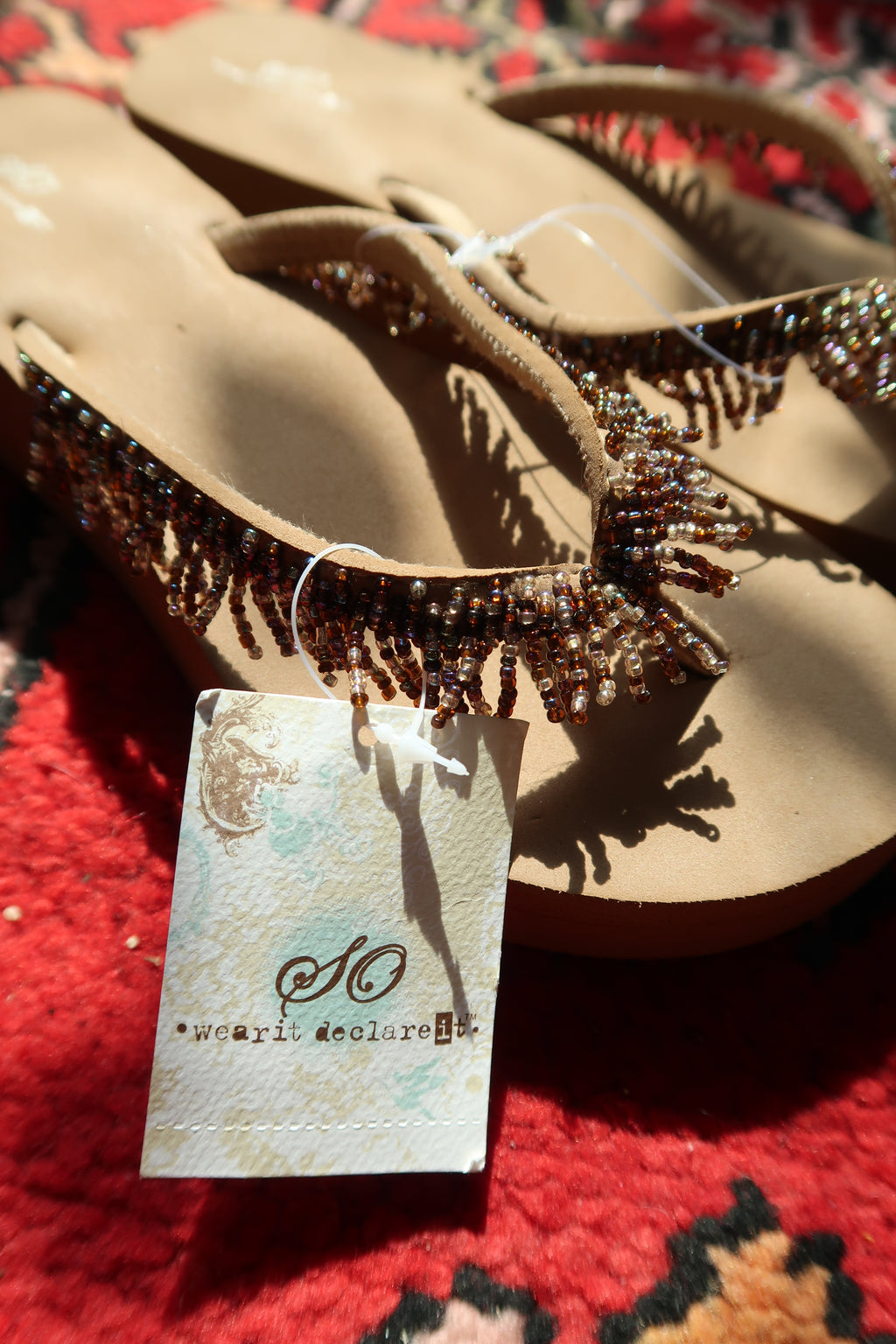 Deadstock Vintage Y2k Beaded Brown Flip Flops - NWT Vintage 2000s Flip Flops