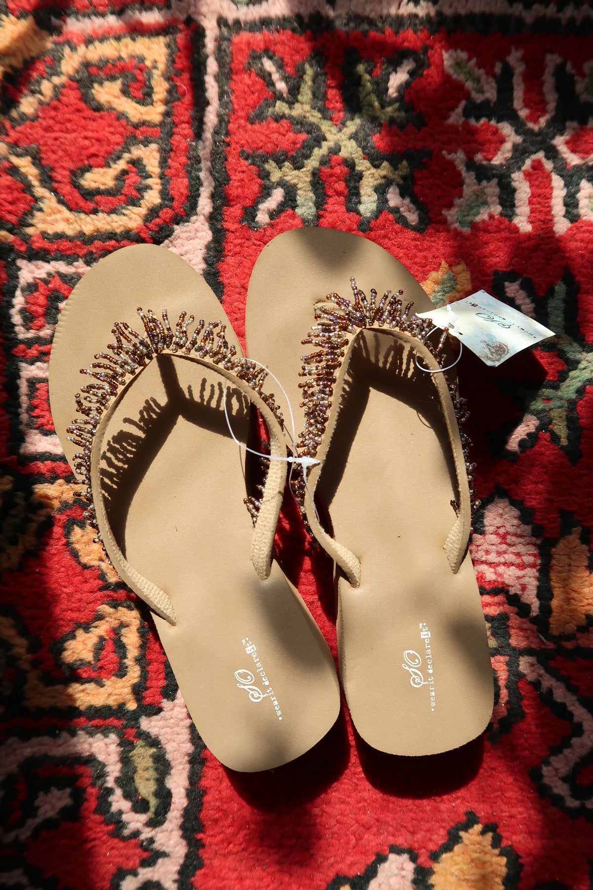 Deadstock Vintage Y2k Beaded Brown Flip Flops - NWT Vintage 2000s Flip Flops