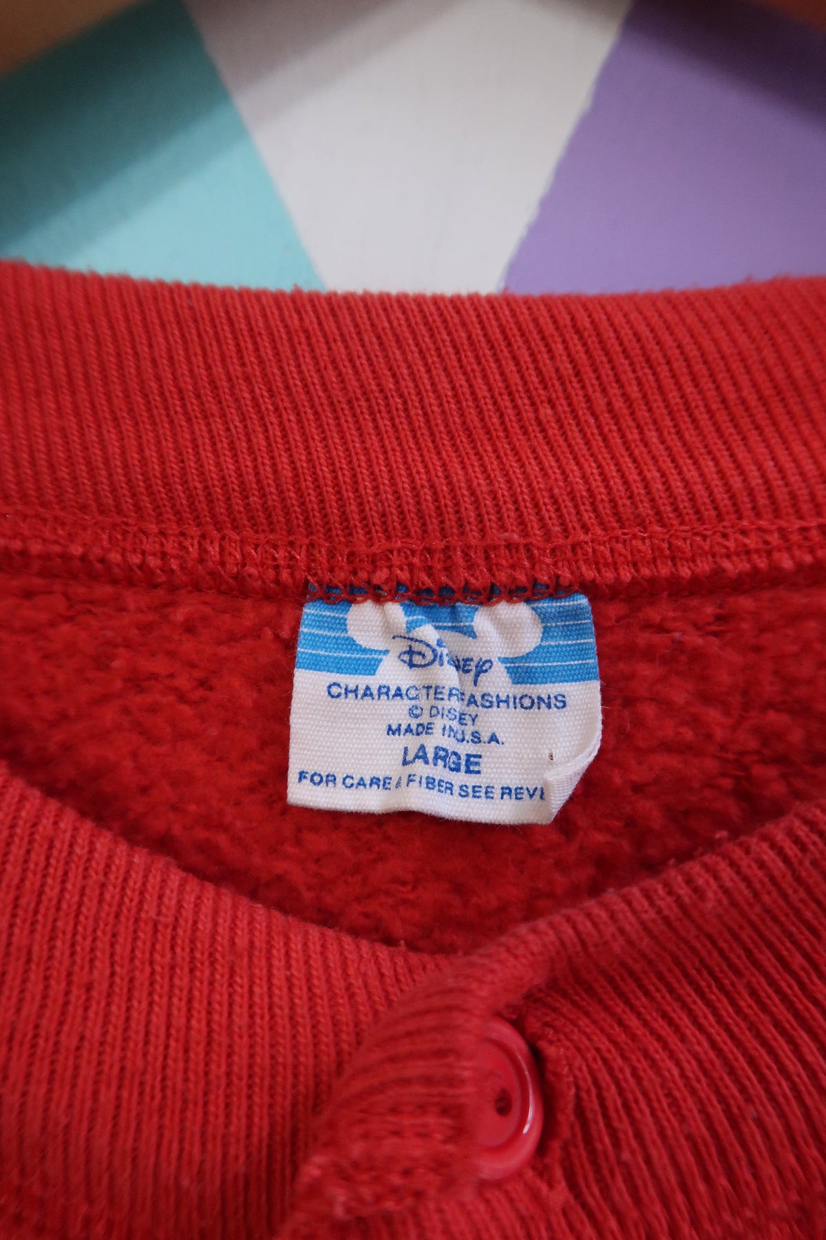 Vintage Mickey Mouse Embroidered Red Henley Sweatshirt
