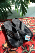 Vintage Y2K Black Platform Flip Flops – Grommet Strap Sandals